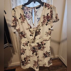 Floral Print Romper with Tie Front